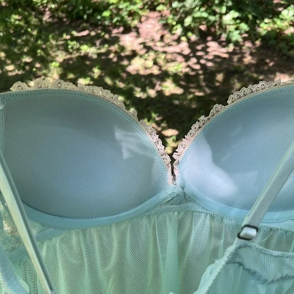 Elegant Lace Trim Babydoll Lingerie in Light Blue - Picture 9 of 12